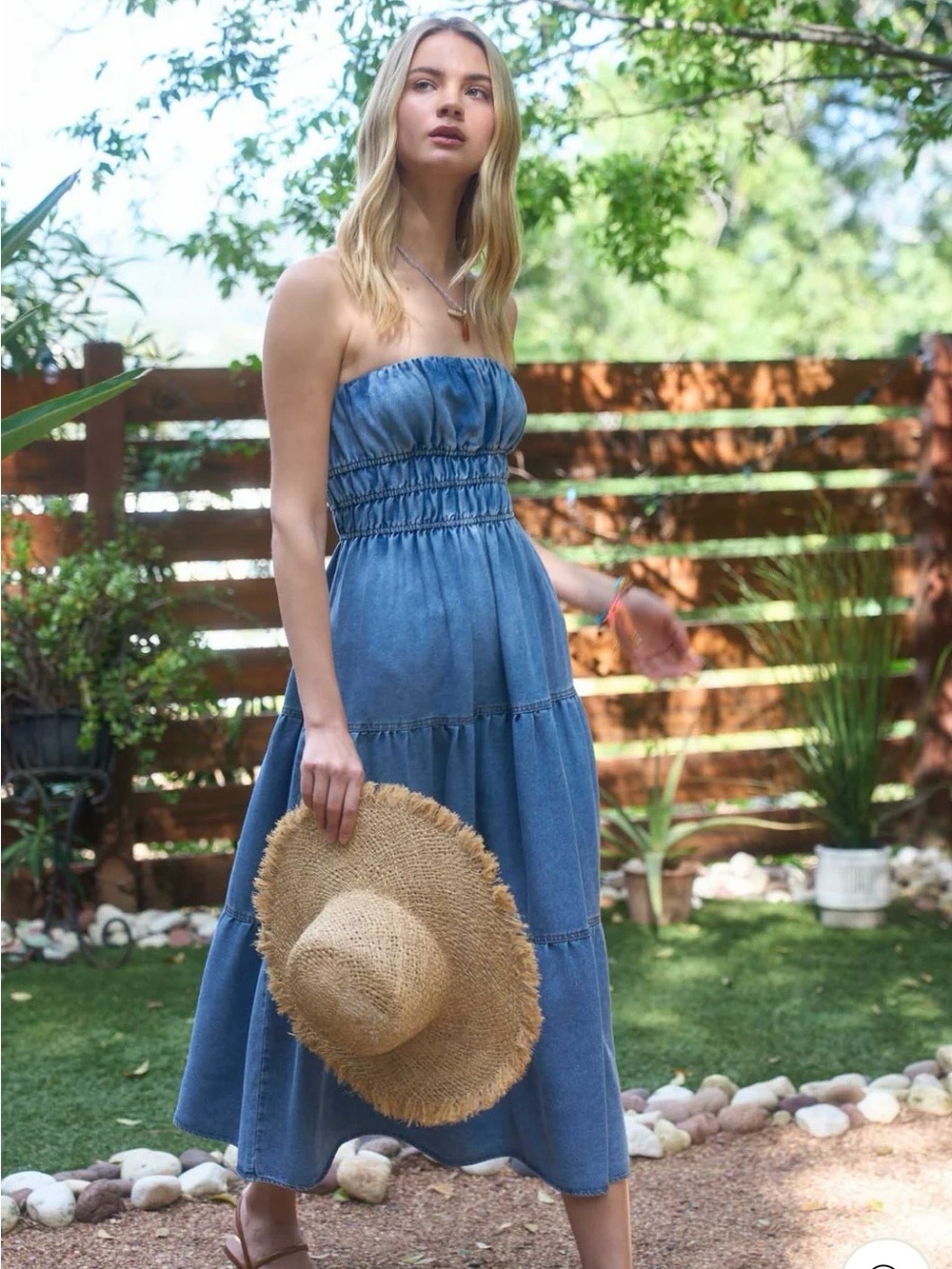 EE:Some Strapless Denim Blue Midi Dress - Picture 6 of 9
